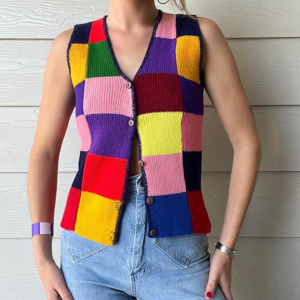 Vintage 70s Colorful Women's Sweater Vest